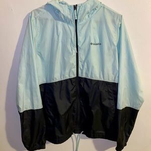Columbia light blue and black windbreaker zip up